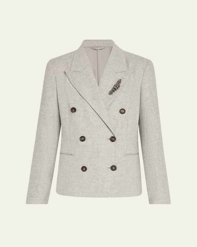 Cashmere-Wool Flannel Double-Breasted Blazer
